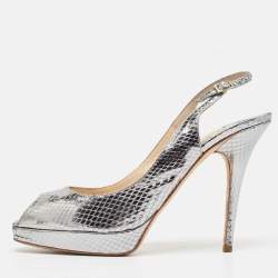 Jimmy Choo Metallic Snakeskin Embossed Leather Platform Slingback Sandals Size 42