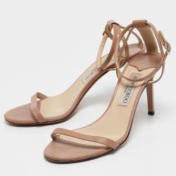 Jimmy Choo Beige Leather Minny Ankle Strap Sandals Size 40