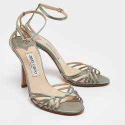 Jimmy Choo Grey Satin Ankle Strap Sandals Size 39