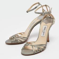 Jimmy Choo Grey Satin Ankle Strap Sandals Size 39