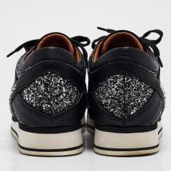 Jimmy Choo Black Glitter and Suede Low Top Sneakers 39