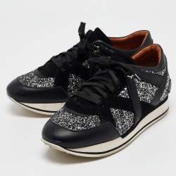 Jimmy Choo Black Glitter and Suede Low Top Sneakers 39