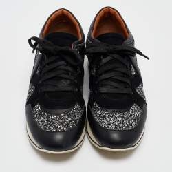 Jimmy Choo Black Glitter and Suede Low Top Sneakers 39