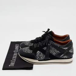 Jimmy Choo Black Glitter and Suede Low Top Sneakers 39