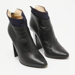 Jimmy Choo Black/Navy Blue  Leather and Suede Ankle Length Boots Size 38.5