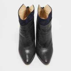 Jimmy Choo Black/Navy Blue  Leather and Suede Ankle Length Boots Size 38.5