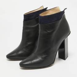 Jimmy Choo Black/Navy Blue  Leather and Suede Ankle Length Boots Size 38.5