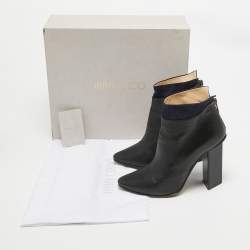 Jimmy Choo Black/Navy Blue  Leather and Suede Ankle Length Boots Size 38.5