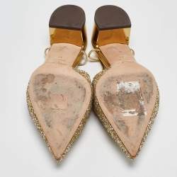 Pre Owned Jimmy Choo Gold Glitter Gemista Mules Size 40