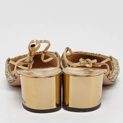 Pre Owned Jimmy Choo Gold Glitter Gemista Mules Size 40