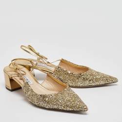 Pre Owned Jimmy Choo Gold Glitter Gemista Mules Size 40