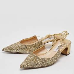 Pre Owned Jimmy Choo Gold Glitter Gemista Mules Size 40