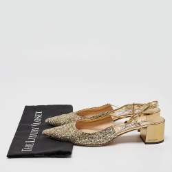 Pre Owned Jimmy Choo Gold Glitter Gemista Mules Size 40