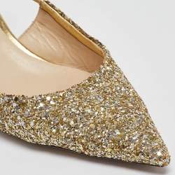 Pre Owned Jimmy Choo Gold Glitter Gemista Mules Size 40