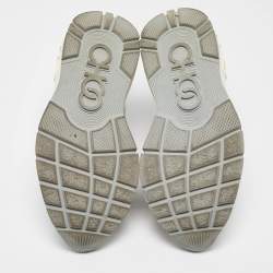 Pre Owned Jimmy Choo Silver/White Leather and Glitter Raine Lace Up Sneakers Size 41