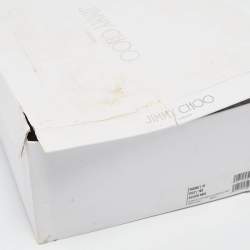 Pre Owned Jimmy Choo Silver/White Leather and Glitter Raine Lace Up Sneakers Size 41