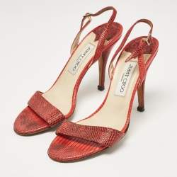 Jimmy Choo Red Embossed Lizard Slingback Sandals Size 39