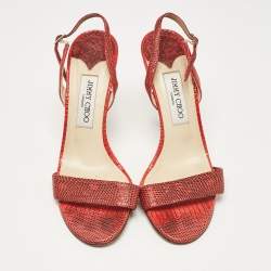 Jimmy Choo Red Embossed Lizard Slingback Sandals Size 39