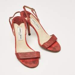 Jimmy Choo Red Embossed Lizard Slingback Sandals Size 39