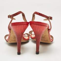 Jimmy Choo Red Embossed Lizard Slingback Sandals Size 39