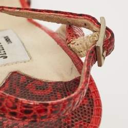 Jimmy Choo Red Embossed Lizard Slingback Sandals Size 39