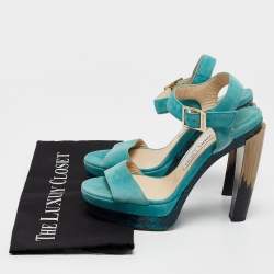 Jimmy Choo Blue Suede Dora Ankle Strap Sandals Size 37.5