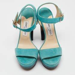 Jimmy Choo Blue Suede Dora Ankle Strap Sandals Size 37.5
