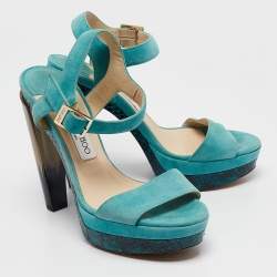 Jimmy Choo Blue Suede Dora Ankle Strap Sandals Size 37.5
