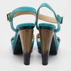 Jimmy Choo Blue Suede Dora Ankle Strap Sandals Size 37.5