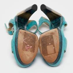 Jimmy Choo Blue Suede Dora Ankle Strap Sandals Size 37.5