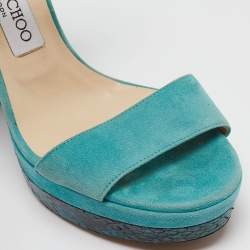 Jimmy Choo Blue Suede Dora Ankle Strap Sandals Size 37.5