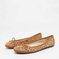 Jimmy Choo Brown Leather Crystal Embellished Ballet Flats Size 38