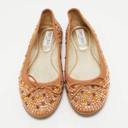 Jimmy Choo Brown Leather Crystal Embellished Ballet Flats Size 38