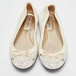 Jimmy Choo Cream Crystal Embellished Leather Weber Ballet Flats Size 38