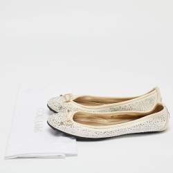 Jimmy Choo Cream Crystal Embellished Leather Weber Ballet Flats Size 38