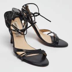 Jimmy Choo Black Leather Ankle Strap Sandals Size 37.5