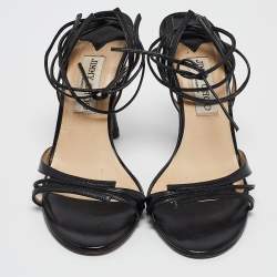 Jimmy Choo Black Leather Ankle Strap Sandals Size 37.5