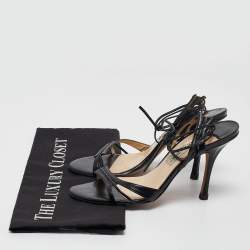 Jimmy Choo Black Leather Ankle Strap Sandals Size 37.5