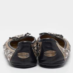Jimmy Choo Black/Grey Crystal Embellished Leather Weber Ballet Flats Size 38