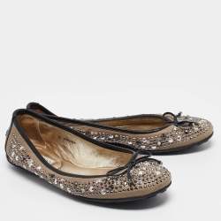 Jimmy Choo Black/Grey Crystal Embellished Leather Weber Ballet Flats Size 38