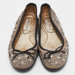 Jimmy Choo Black/Grey Crystal Embellished Leather Weber Ballet Flats Size 38