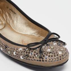 Jimmy Choo Black/Grey Crystal Embellished Leather Weber Ballet Flats Size 38