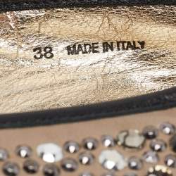 Jimmy Choo Black/Grey Crystal Embellished Leather Weber Ballet Flats Size 38