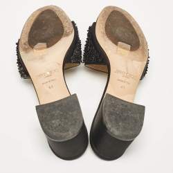 Pre Owned Jimmy Choo Black Satin Embellishment Slide Sandals Size 41
