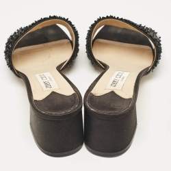 Pre Owned Jimmy Choo Black Satin Embellishment Slide Sandals Size 41