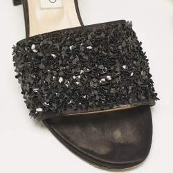 Pre Owned Jimmy Choo Black Satin Embellishment Slide Sandals Size 41
