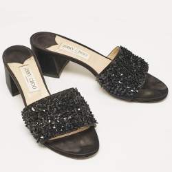 Pre Owned Jimmy Choo Black Satin Embellishment Slide Sandals Size 41