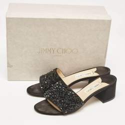 Pre Owned Jimmy Choo Black Satin Embellishment Slide Sandals Size 41