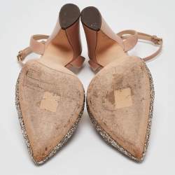 Jimmy Choo Beige/Silver Glitter and Leather Micky Pumps Size 39