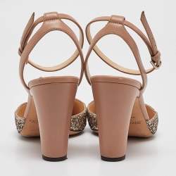 Jimmy Choo Beige/Silver Glitter and Leather Micky Pumps Size 39